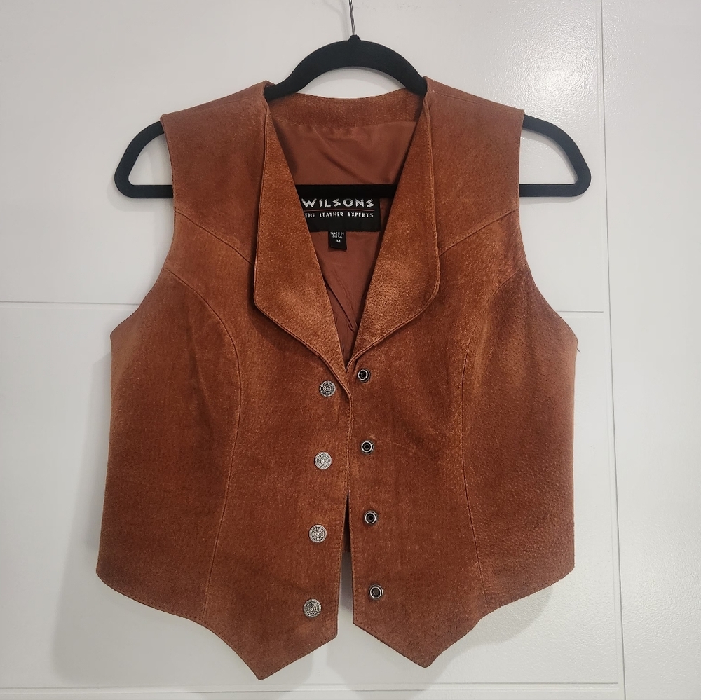 Wilsons Leather Vintage Suede Tan Vest And Skirt, Rare Find